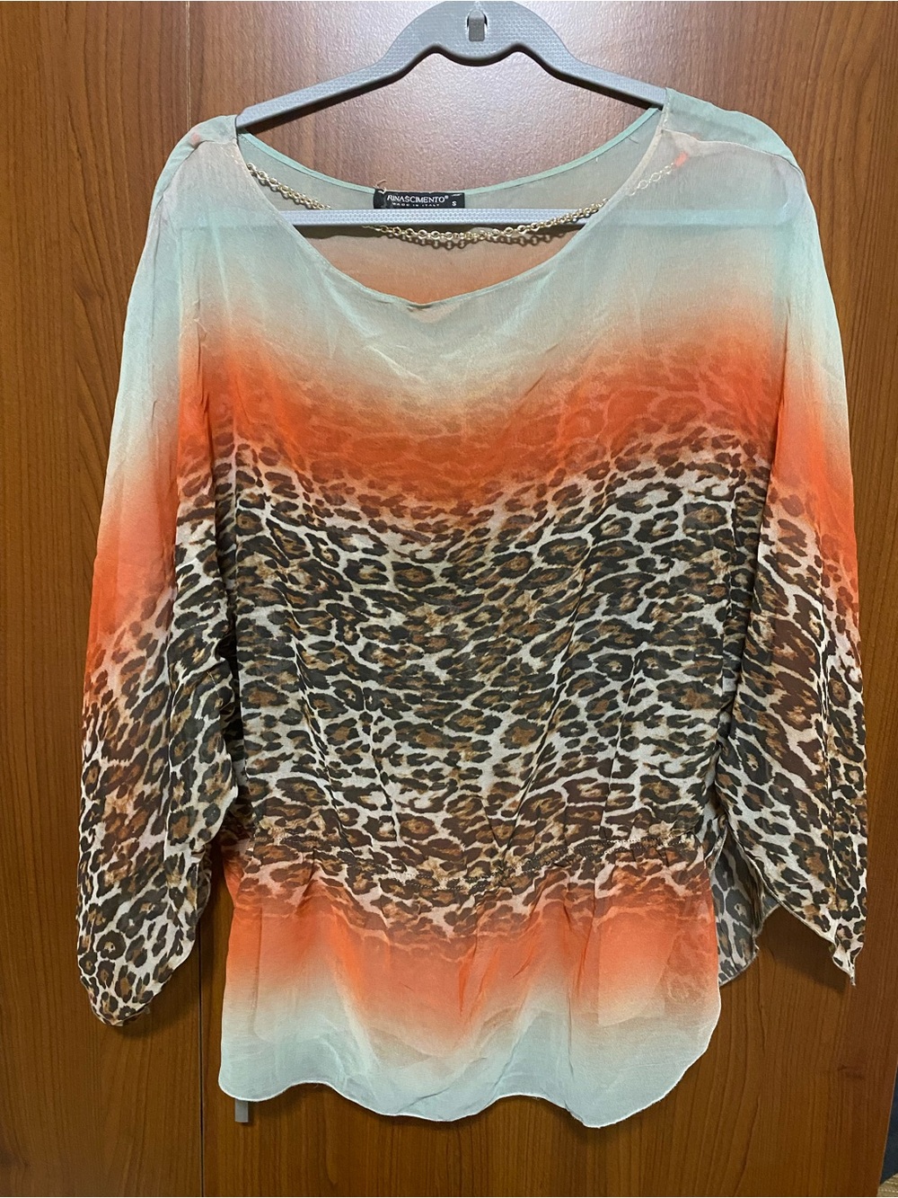 Rinascimento Sheer Ombre Leopard-Print Blouse Orange, Cream Made in Italy Sz Sm